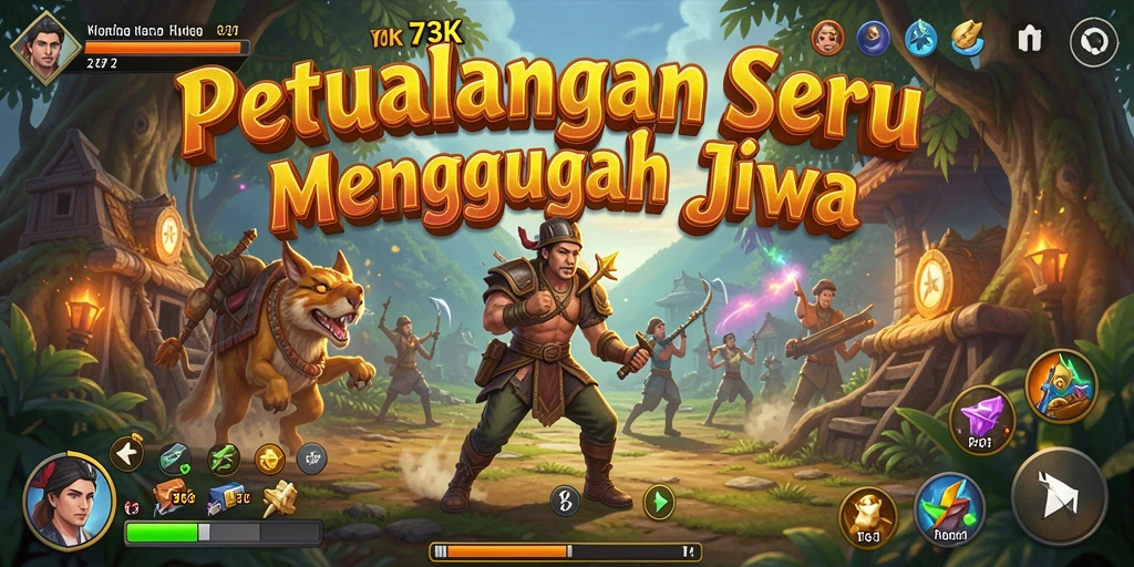 Screenshot utama 73K menampilkan petualangan seru di dunia yang memukau.