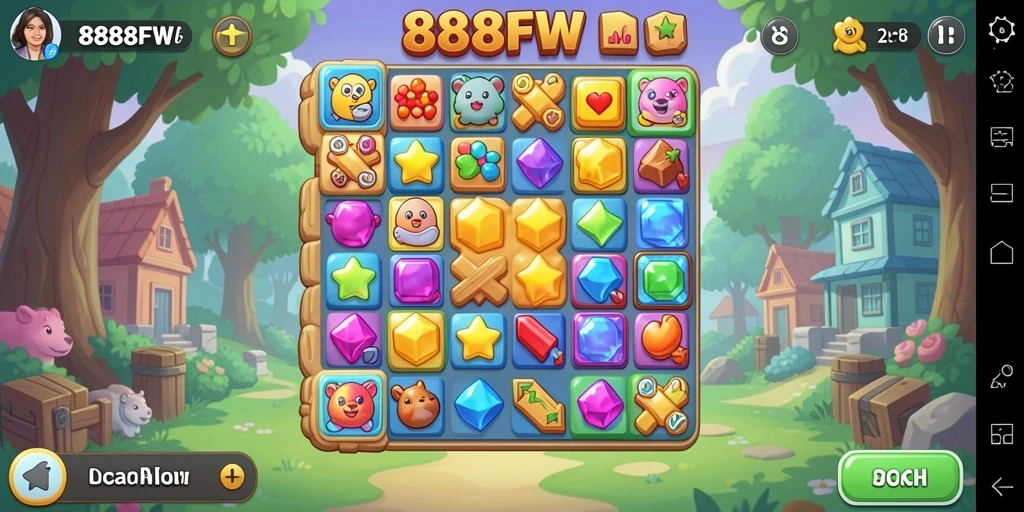 Gameplay seru 888FW dengan tantangan Match-3 yang menarik.
