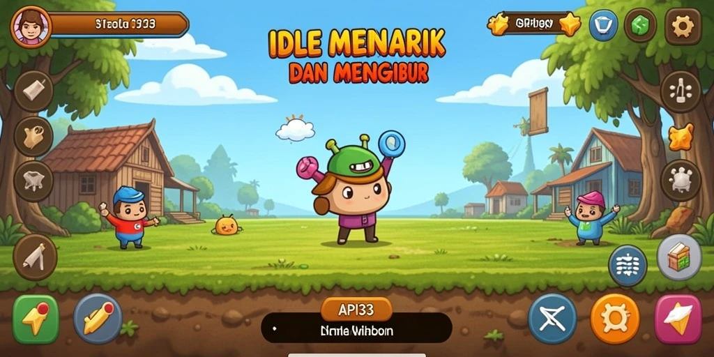 Screenshot dari gameplay API33 yang menampilkan pengumpulan sumber daya.