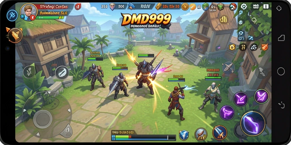 Screenshot utama DMD999 menampilkan aksi strategi yang intens.