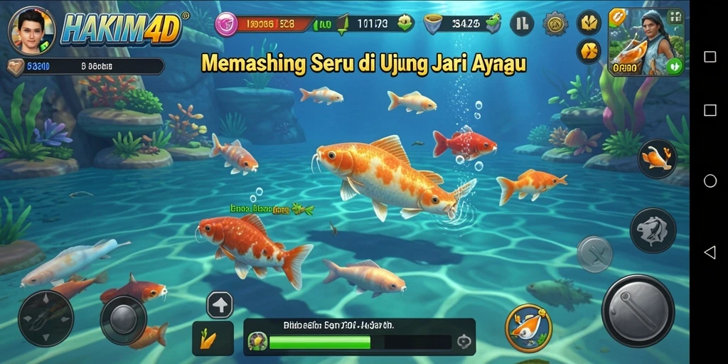 Tampilan gameplay HAKIM4D yang menunjukkan keseruan ketika memancing.