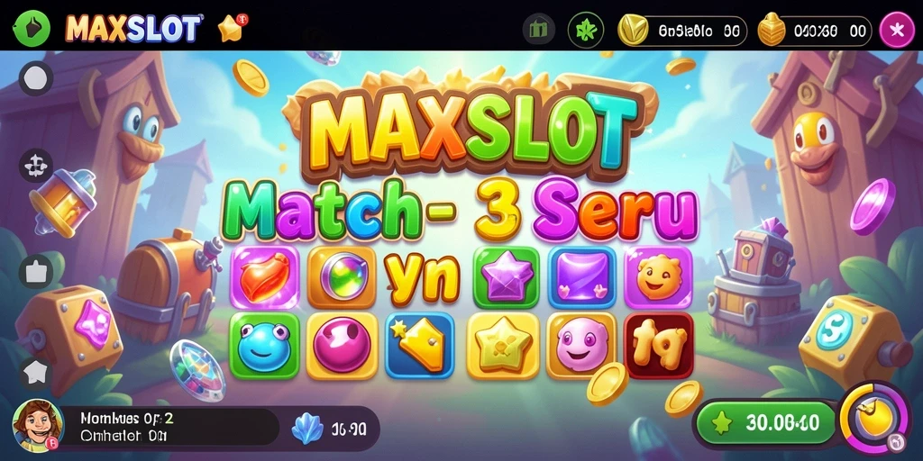 Screenshot gameplay seru MAXSLOT dengan aksi Match-3 menarik.