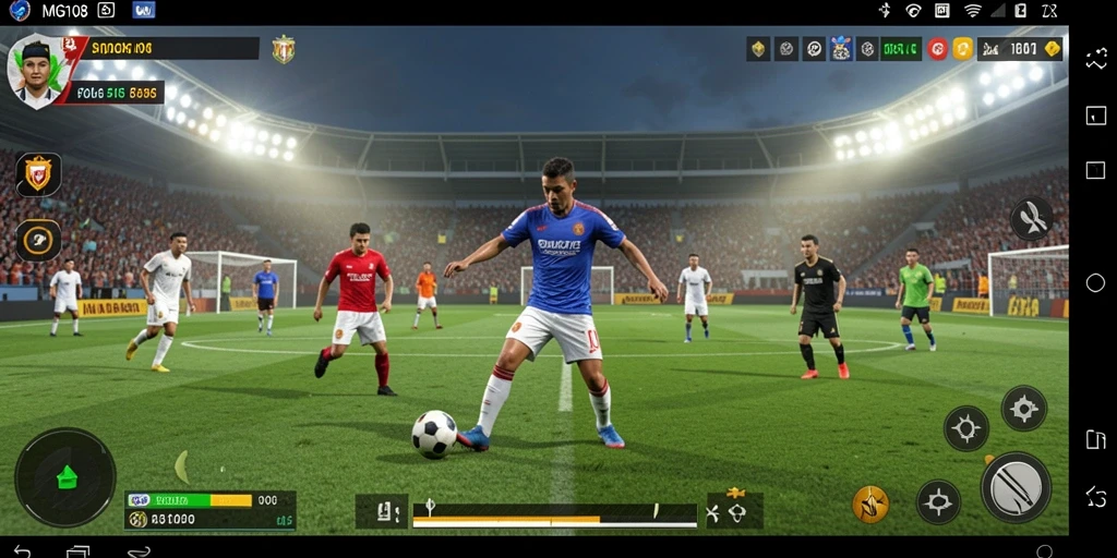 Tampilan gameplay seru dalam MG108 dengan aksi sepak bola mendebarkan.