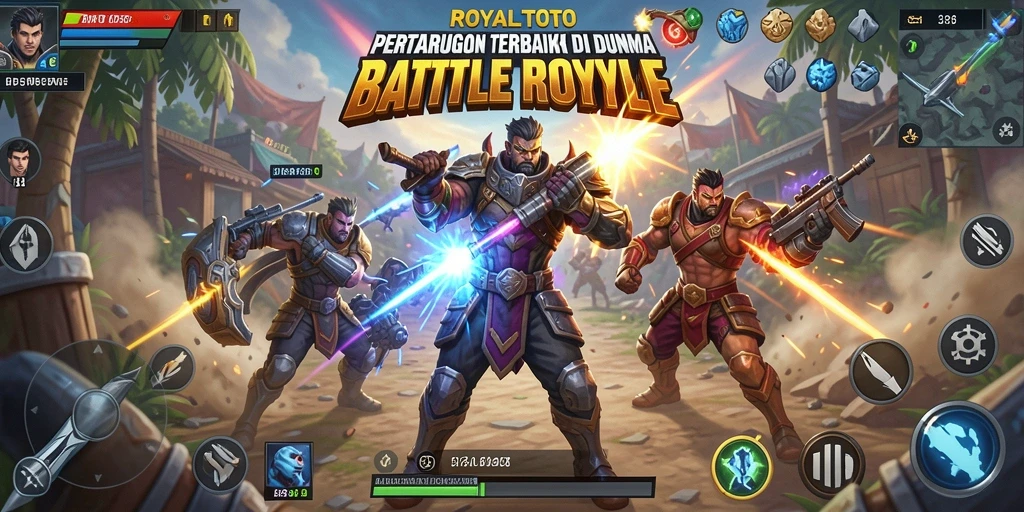 Screenshot gameplay ROYALTOTO yang menegangkan dalam pertandingan Battle Royale.