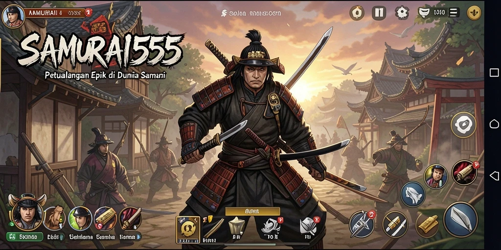 Tangkapan layar gameplay <strong>SAMURAI555</strong> menampilkan aksi samurai yang mendebarkan.