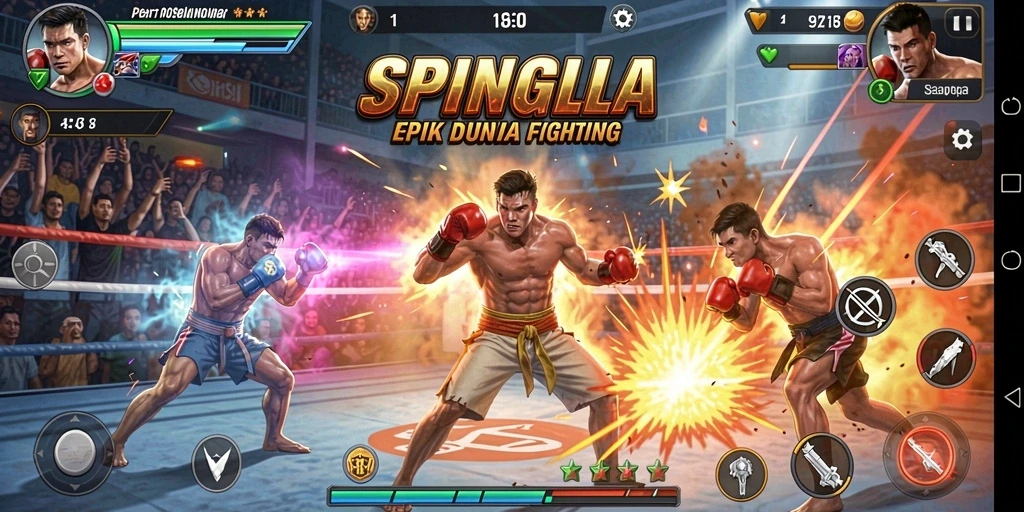 Tangkapan layar menunjukkan pertarungan sengit dalam SPINGILA.